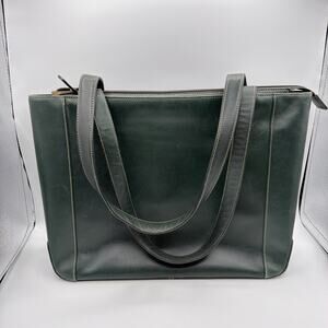 Levenger Forest‎ Green Leather Shoulder Tote Computer Bag Purse